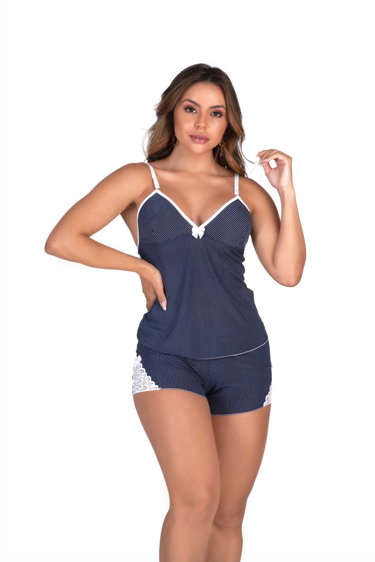Short doll com renda aberta em azul – Doce Malícia