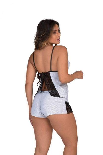 Short doll com renda aberta em azul – Doce Malícia
