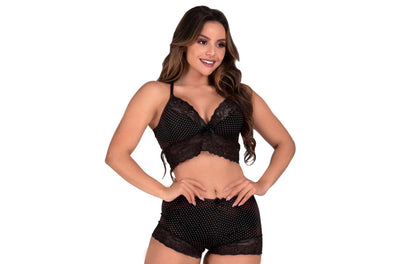 Short Doll em liganete e renda em azul-Marinho – Doce Malícia