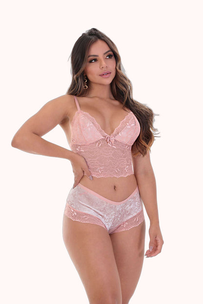Short doll em veludo com renda – Doce Malícia