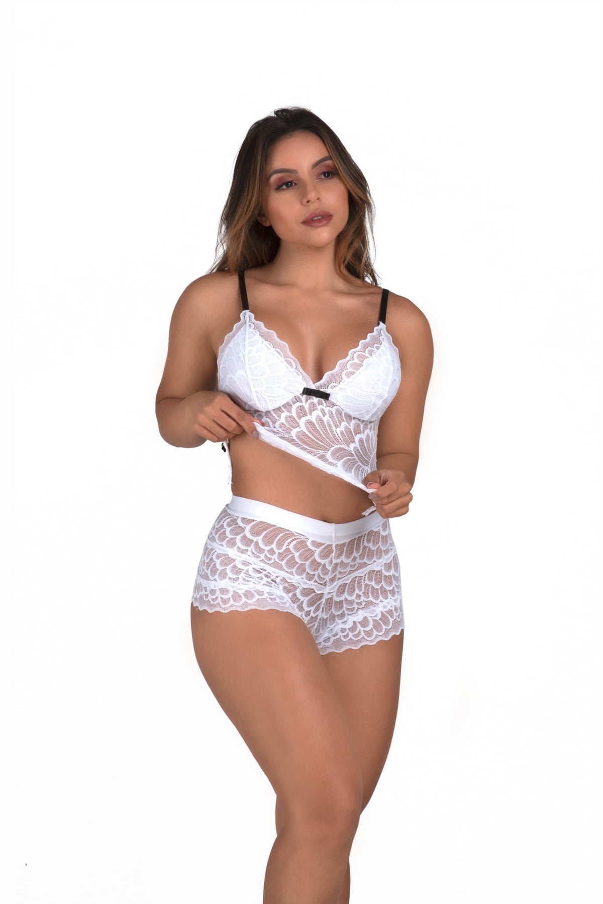 Short Doll sexy em renda em Branco – Doce Malícia