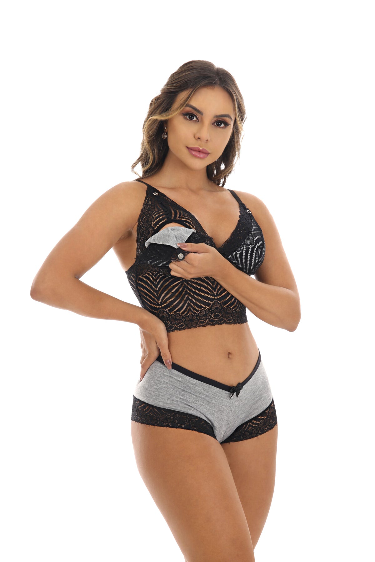 Short Doll Amamentação com Renda em Branco – Doce Malícia