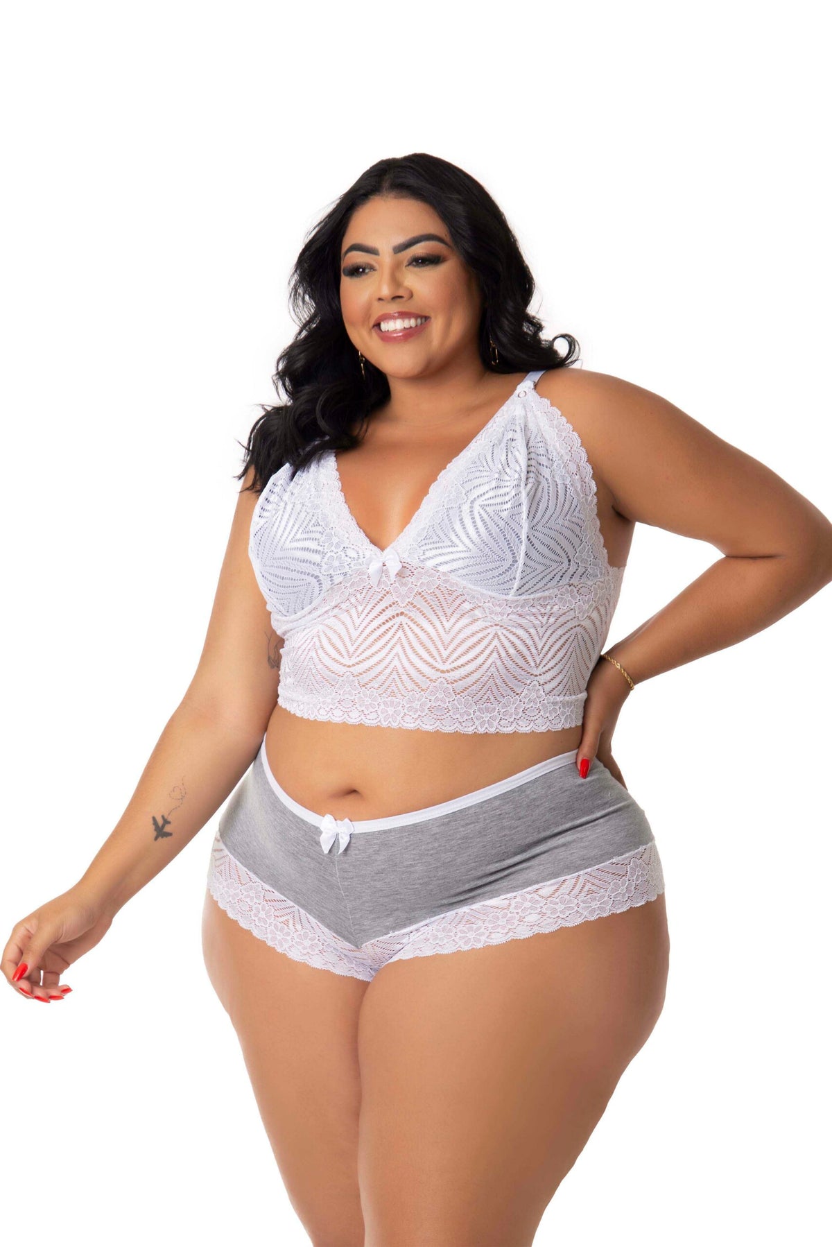 Short Doll Amamentação com Renda em Branco – Doce Malícia