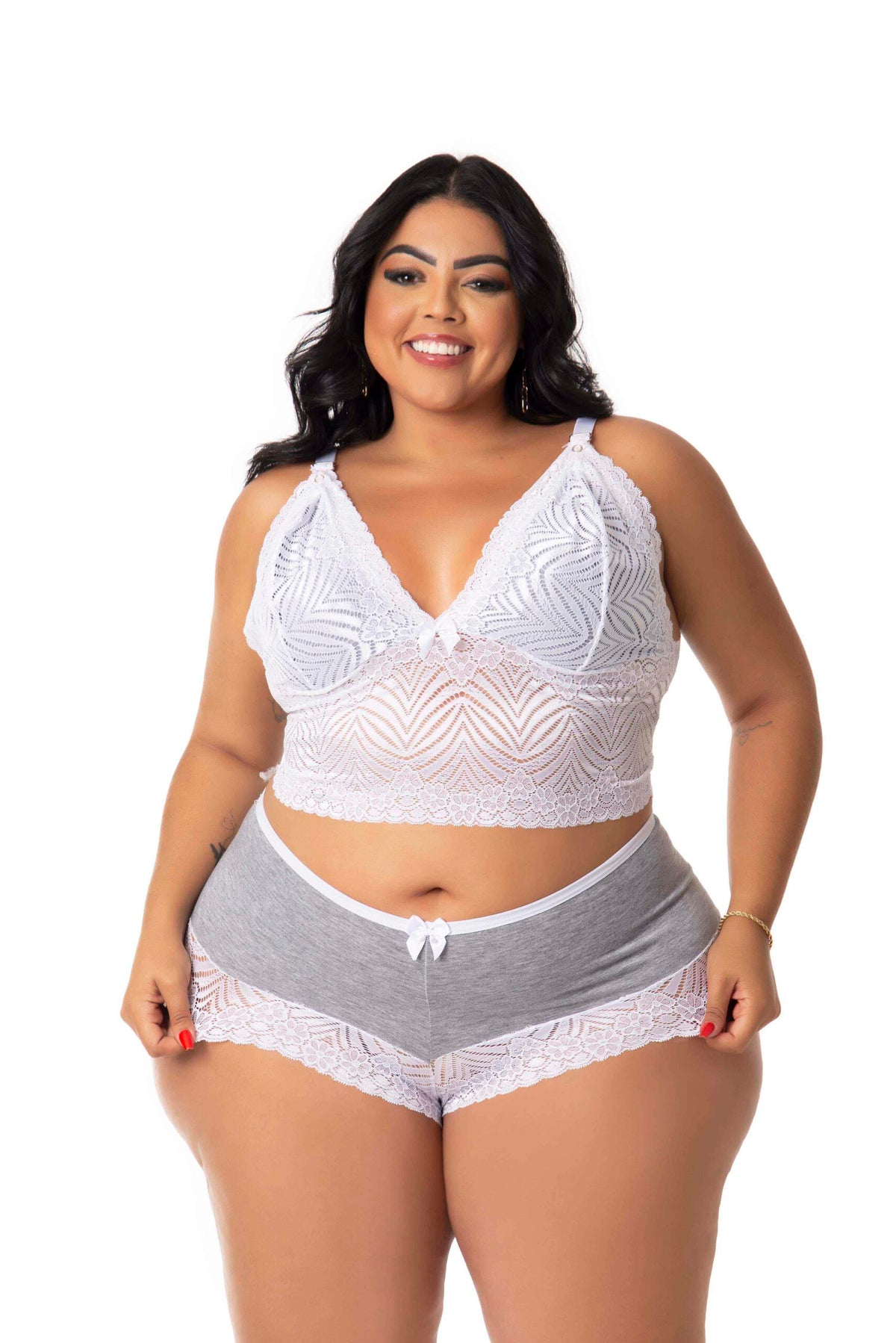 Short Doll Amamentação com Renda em Branco – Doce Malícia