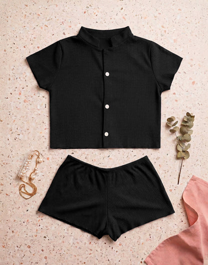 Short Doll Canelado Americano em azul-Marinho – Doce Malícia