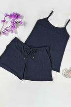 Short Doll Canelado com Bolso em azul-Marinho – Doce Malícia