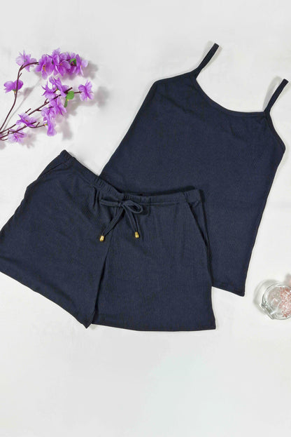Short Doll Canelado com Bolso em azul-Marinho – Doce Malícia