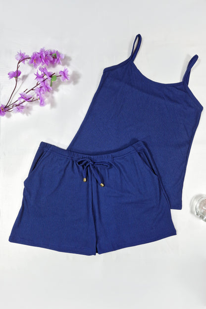 Short Doll Canelado com Bolso em azul-Marinho – Doce Malícia