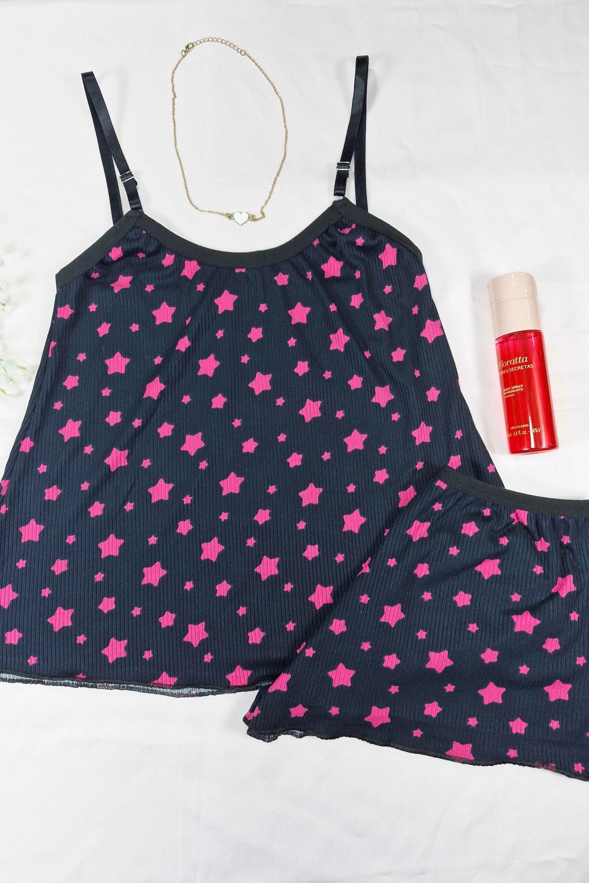 Short Doll em Suede Canelado Estampado em azul-Marinho – Doce Malícia