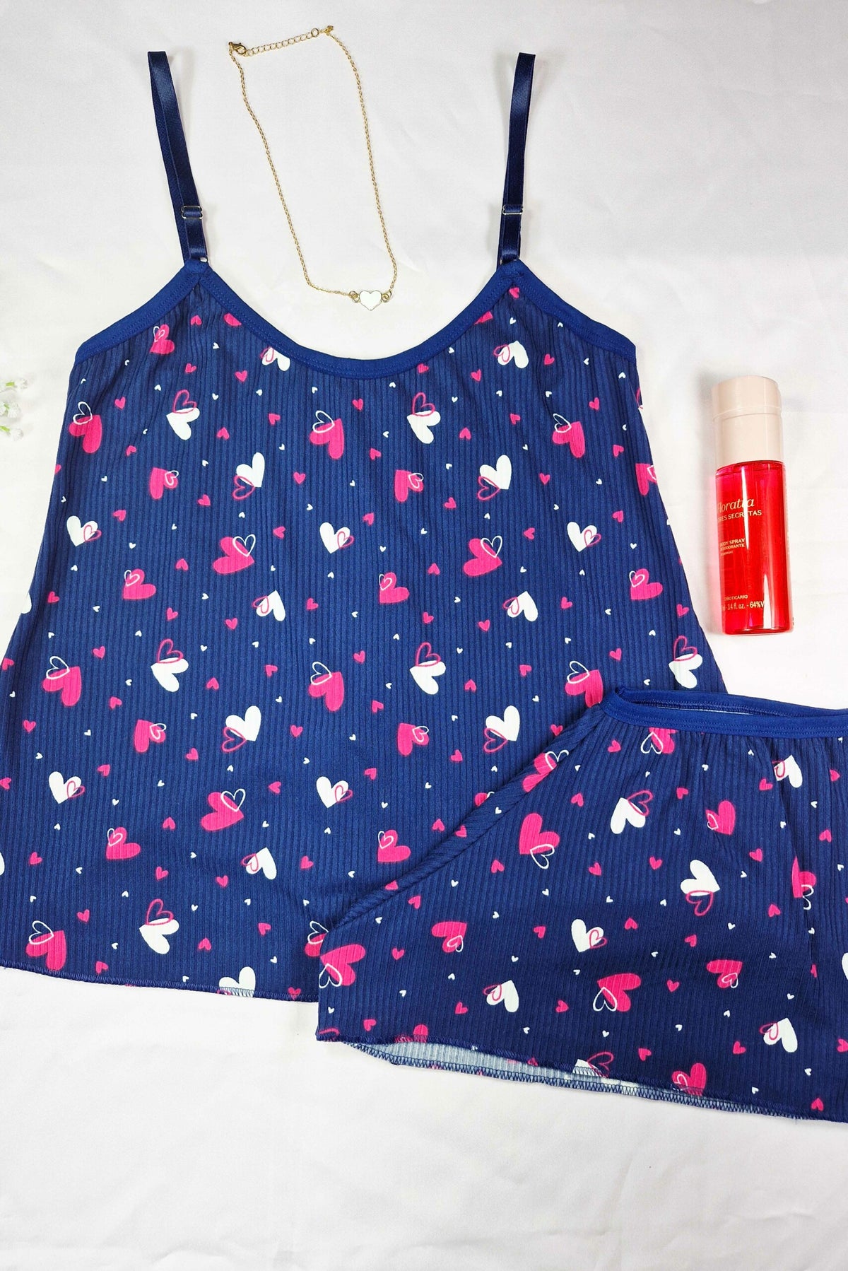 Short Doll em Suede Canelado Estampado em azul-Marinho – Doce Malícia