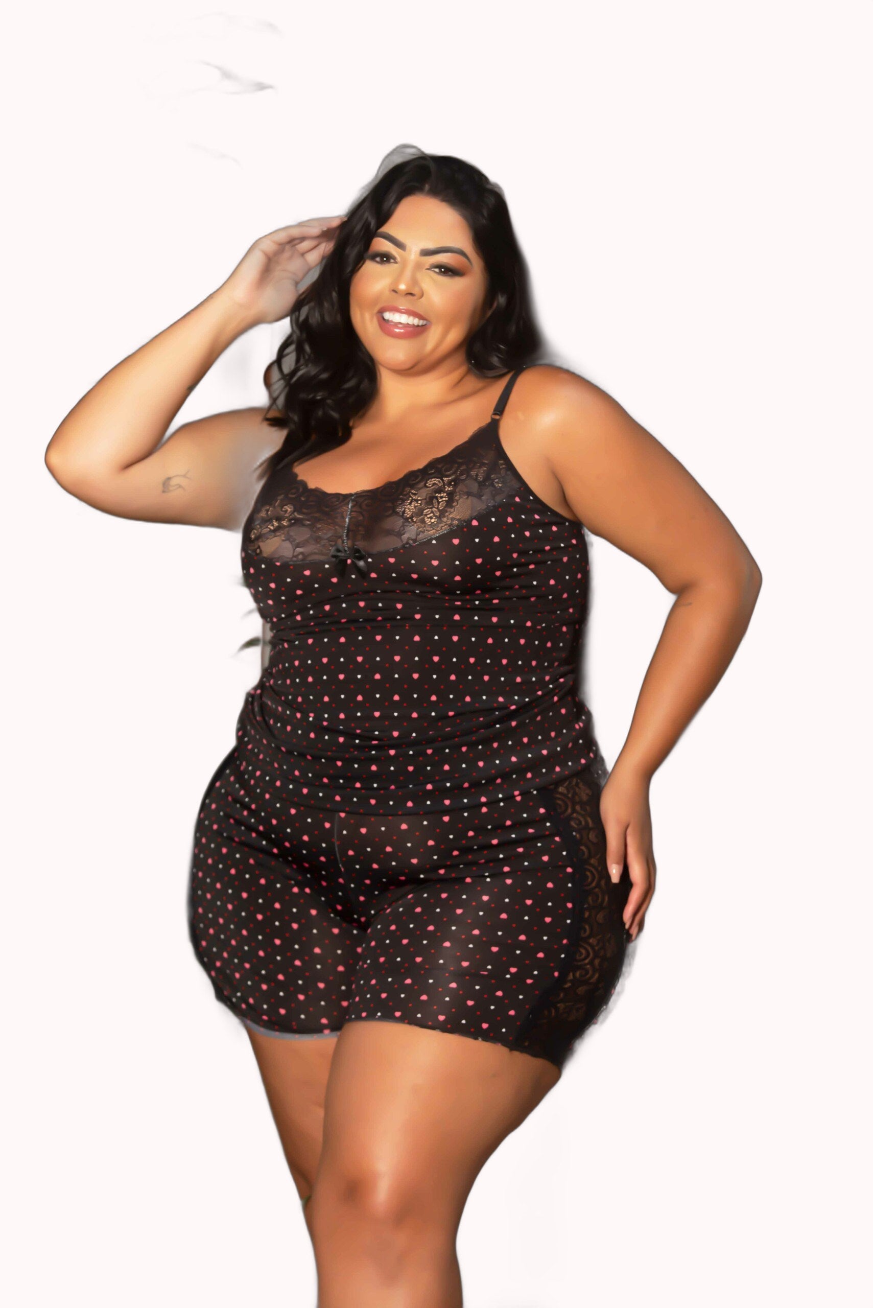 Short Doll em Liganete Estampado com Renda Plus Size – Doce Malícia