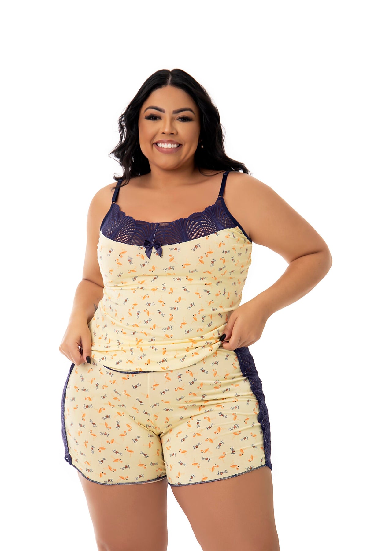Short Doll em Liganete Estampado em amarelo – Doce Malícia