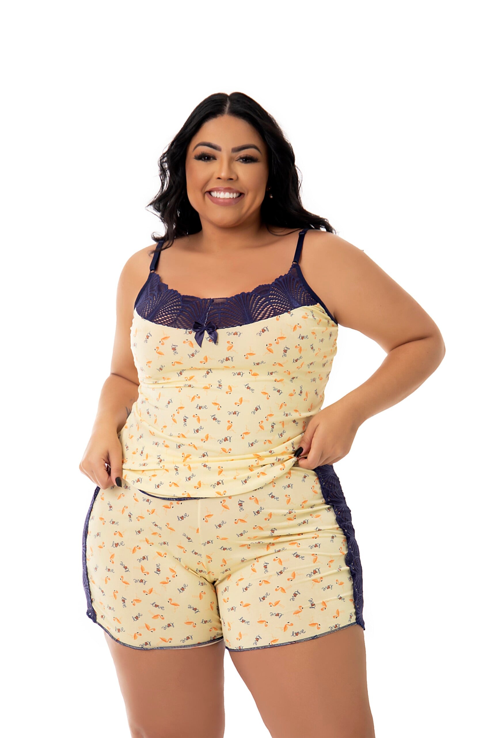 Short Doll em Liganete Estampado em amarelo – Doce Malícia