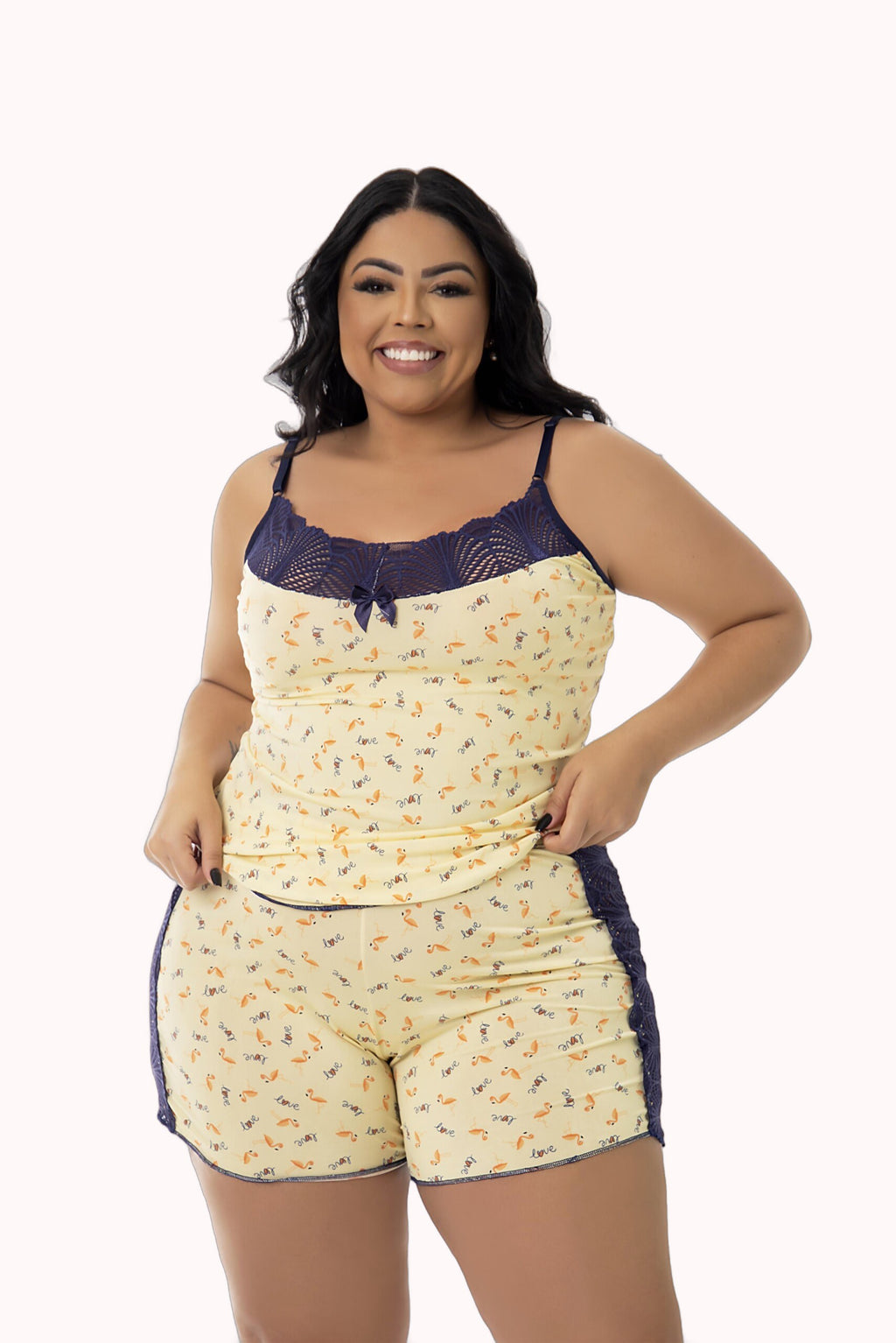 Short Doll em Liganete Estampado com Renda Plus Size – Doce Malícia