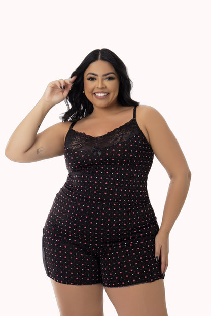 Short Doll em Liganete Estampado com Renda Plus Size