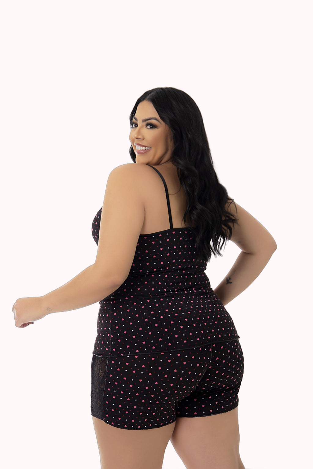 Short Doll em Liganete Estampado com Renda Plus Size – Doce Malícia