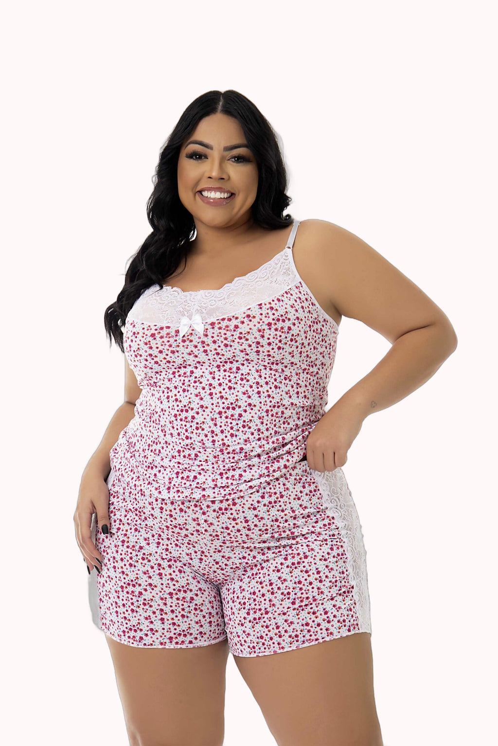 Short Doll em Liganete Estampado com Renda Plus Size – Doce Malícia