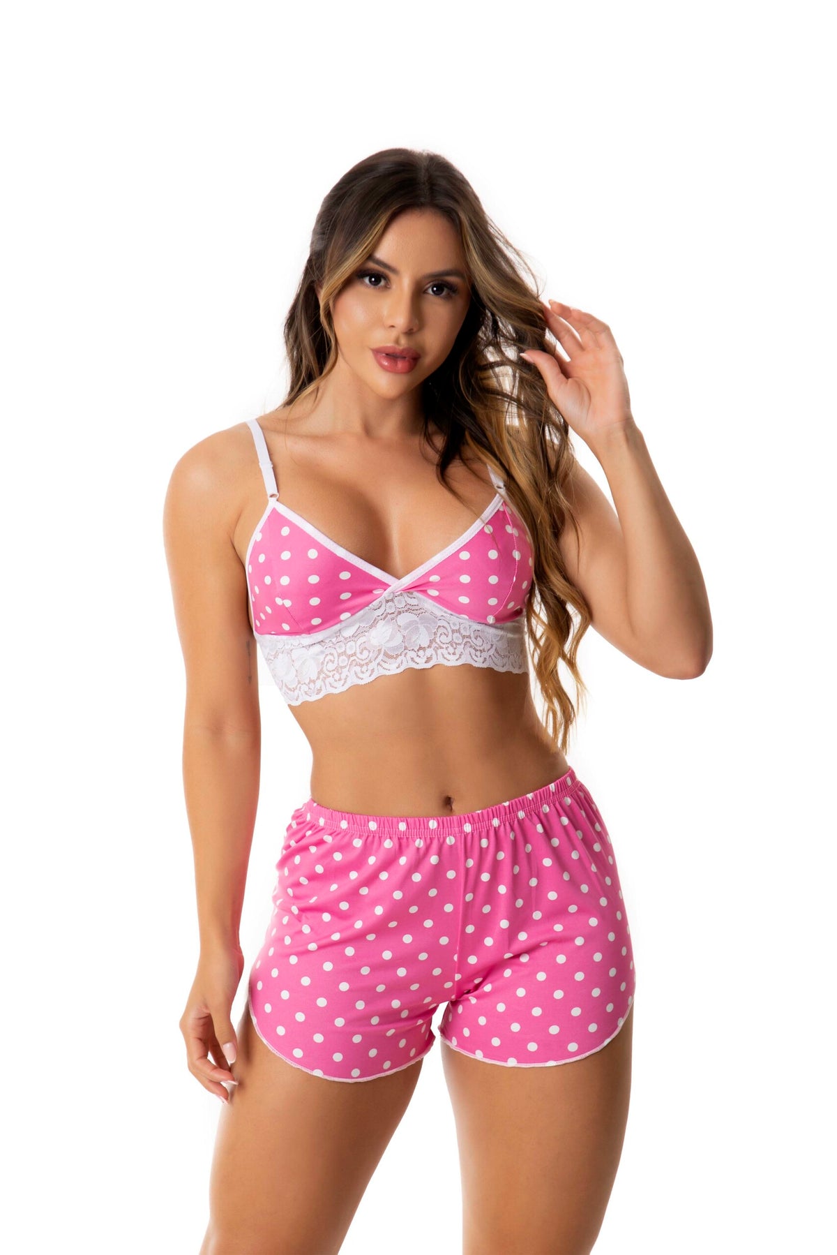 Short Doll Estampado Top com Renda em Branco – Doce Malícia