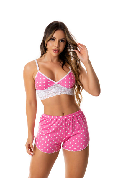 Short Doll Estampado Top com Renda em Branco – Doce Malícia