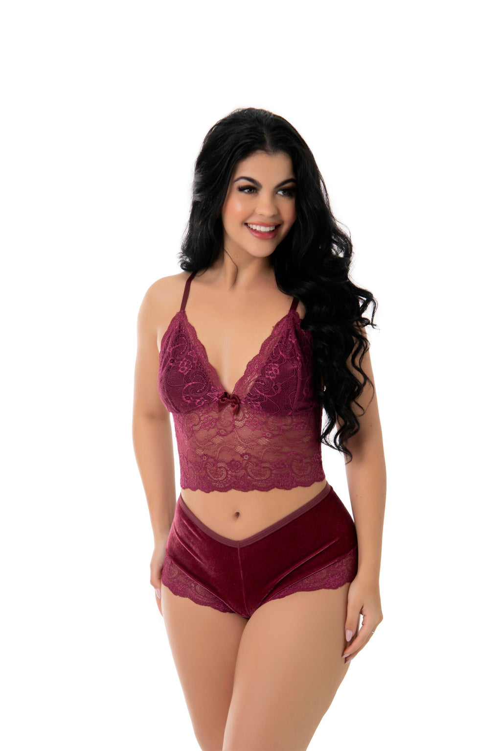 Short doll em veludo com renda em azul-Marinho – Doce Malícia