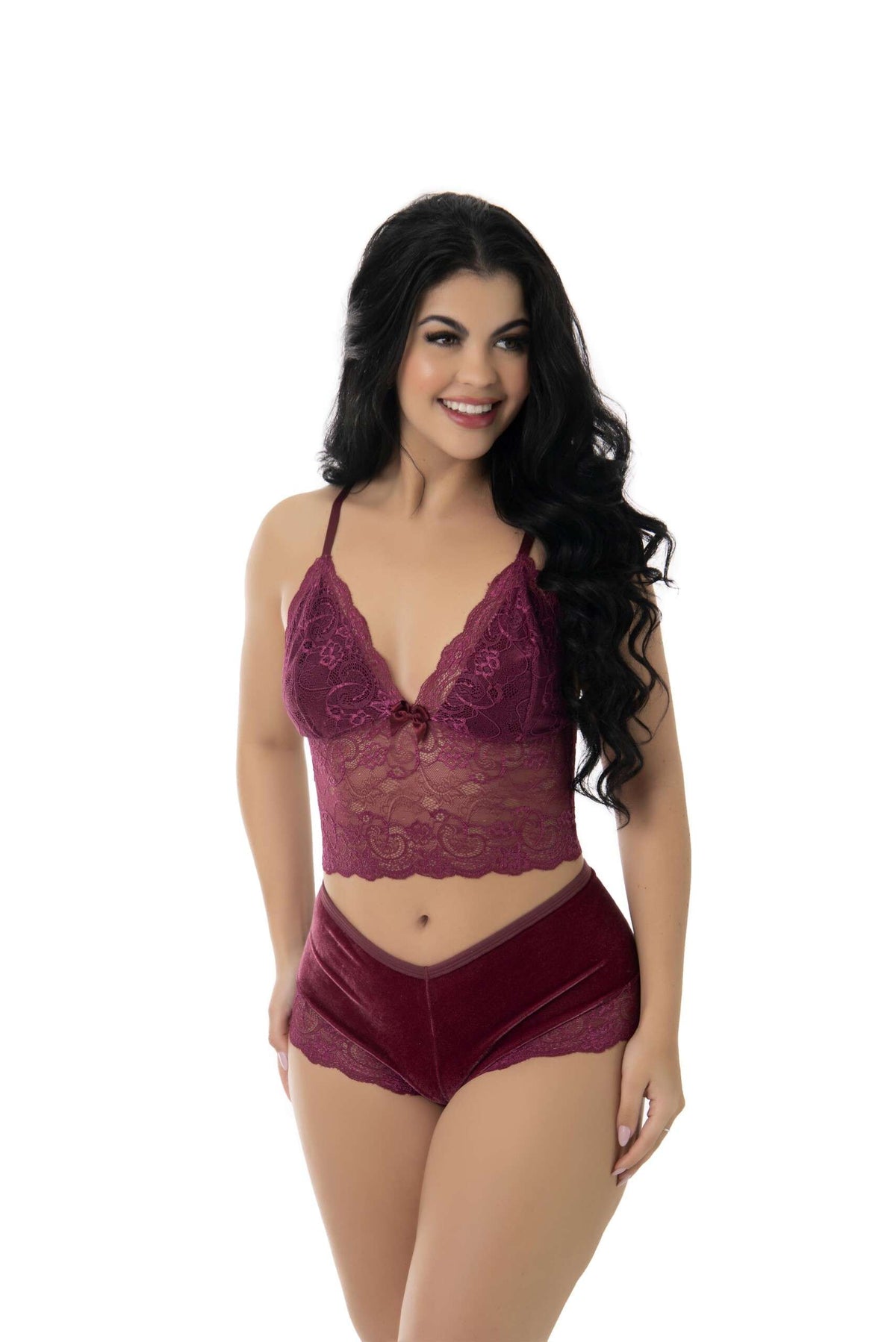 Short doll em veludo com renda em azul-Marinho – Doce Malícia