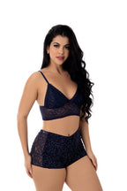 Short Doll Estampado com Renda em azul-Marinho – Doce Malícia