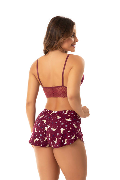 Short Doll Estampado Top com Renda em Branco – Doce Malícia
