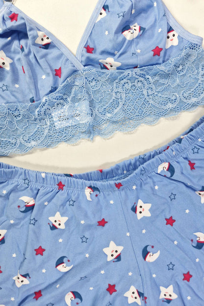 Short Doll Estampado Top com Renda em Branco – Doce Malícia