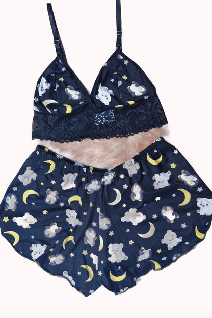 Short Doll Estampado Top com Renda