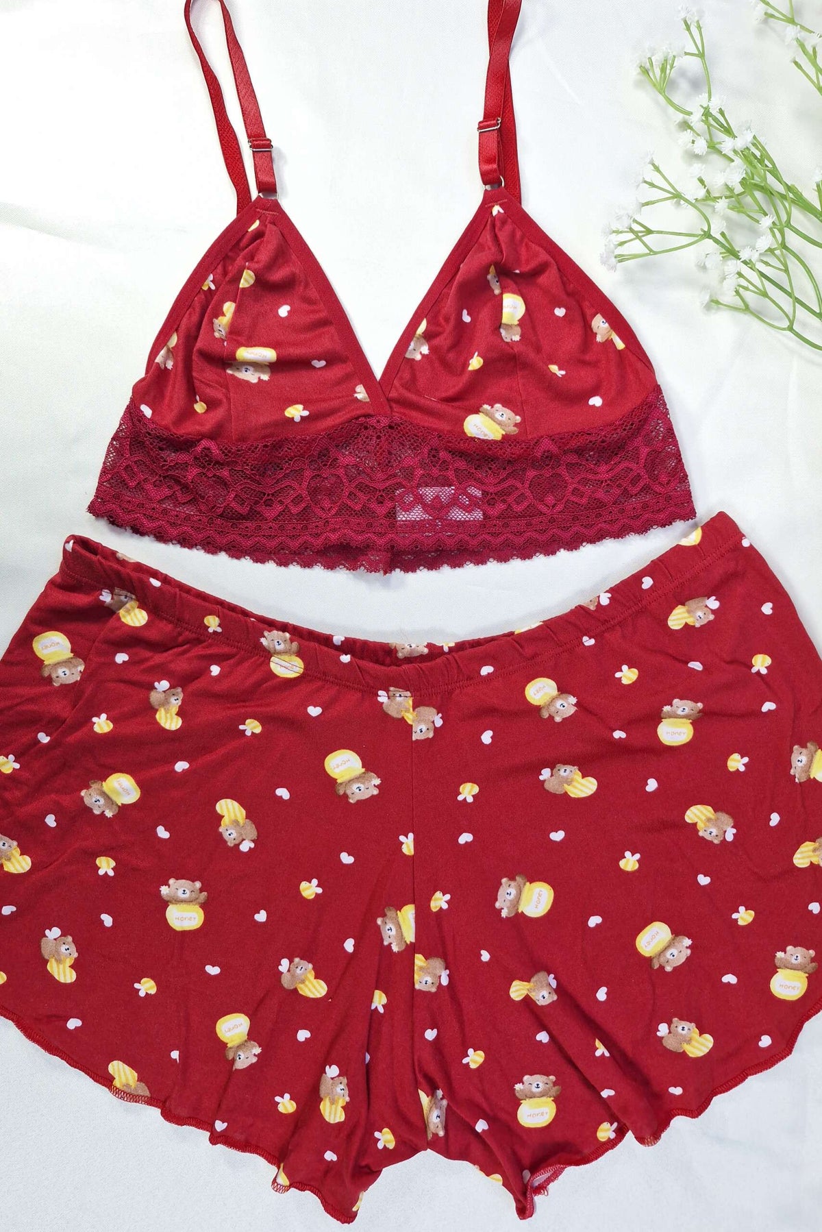 Short Doll Estampado Top com Renda em Branco – Doce Malícia