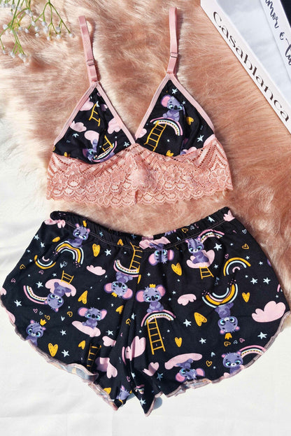 Short Doll Estampado Top com Renda em Branco – Doce Malícia