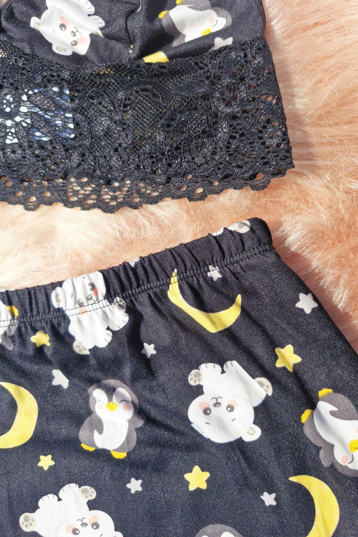 Short Doll Estampado Top com Renda em Branco – Doce Malícia