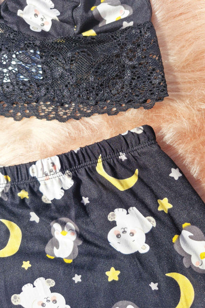 Short Doll Estampado Top com Renda em Branco – Doce Malícia
