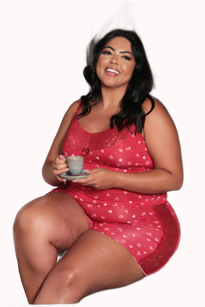 Short Doll em Liganete Estampado com Renda Plus Size