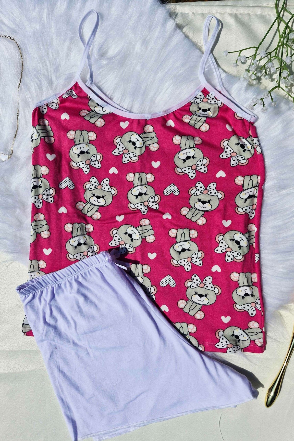 Short Doll em Suede com Estampa em Branco – Doce Malícia