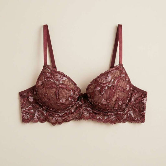 Sutiã com Bojo e Renda Bicolor Feminino Lingerie