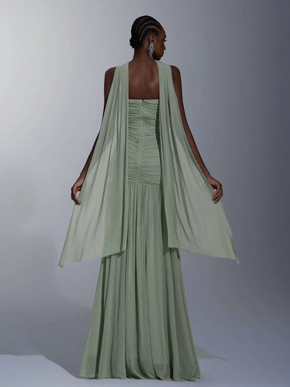 Vestido Longo de Festa Um Ombro Verde Sálvia – Doce Malícia