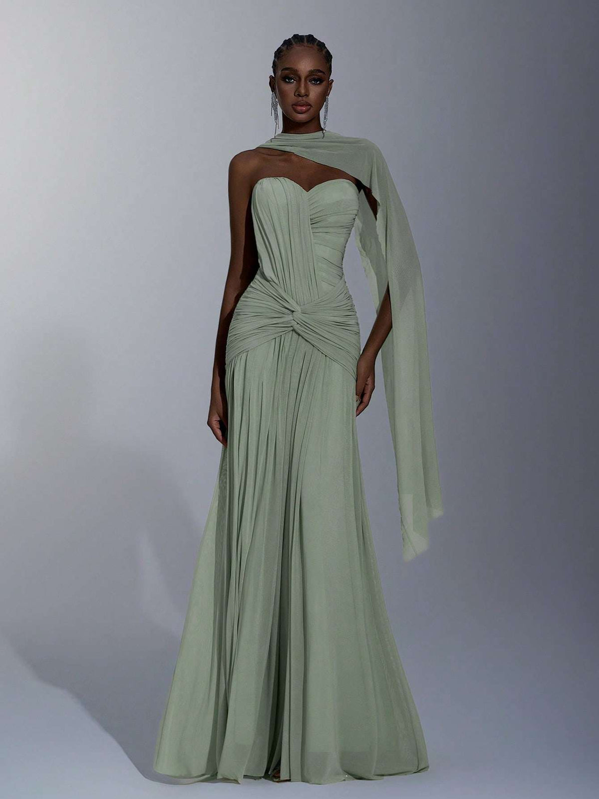 Vestido Longo de Festa Um Ombro Verde Sálvia – Doce Malícia