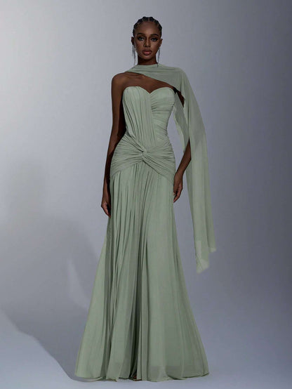 Vestido Longo de Festa Um Ombro Verde Sálvia – Doce Malícia