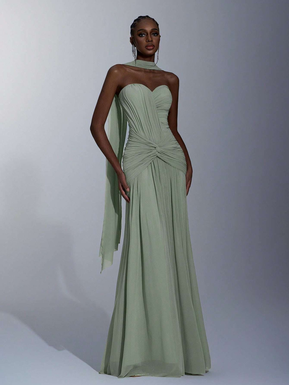 Vestido Longo de Festa Um Ombro Verde Sálvia – Doce Malícia