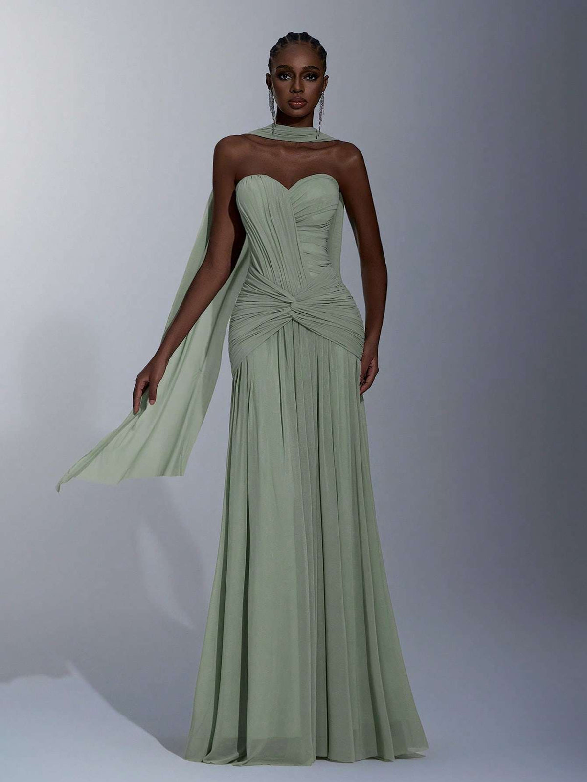 Vestido Longo de Festa Um Ombro Verde Sálvia – Doce Malícia