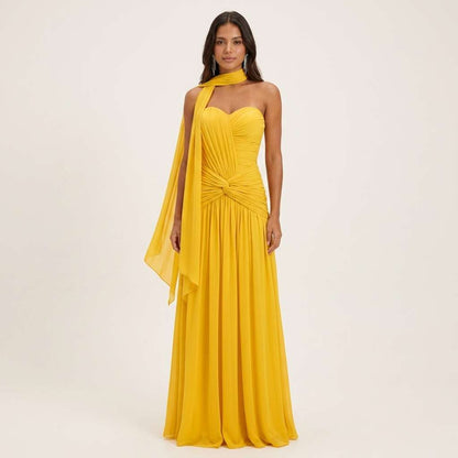 Vestido Longo de Festa Um Ombro Verde Sálvia – Doce Malícia - Amarelo