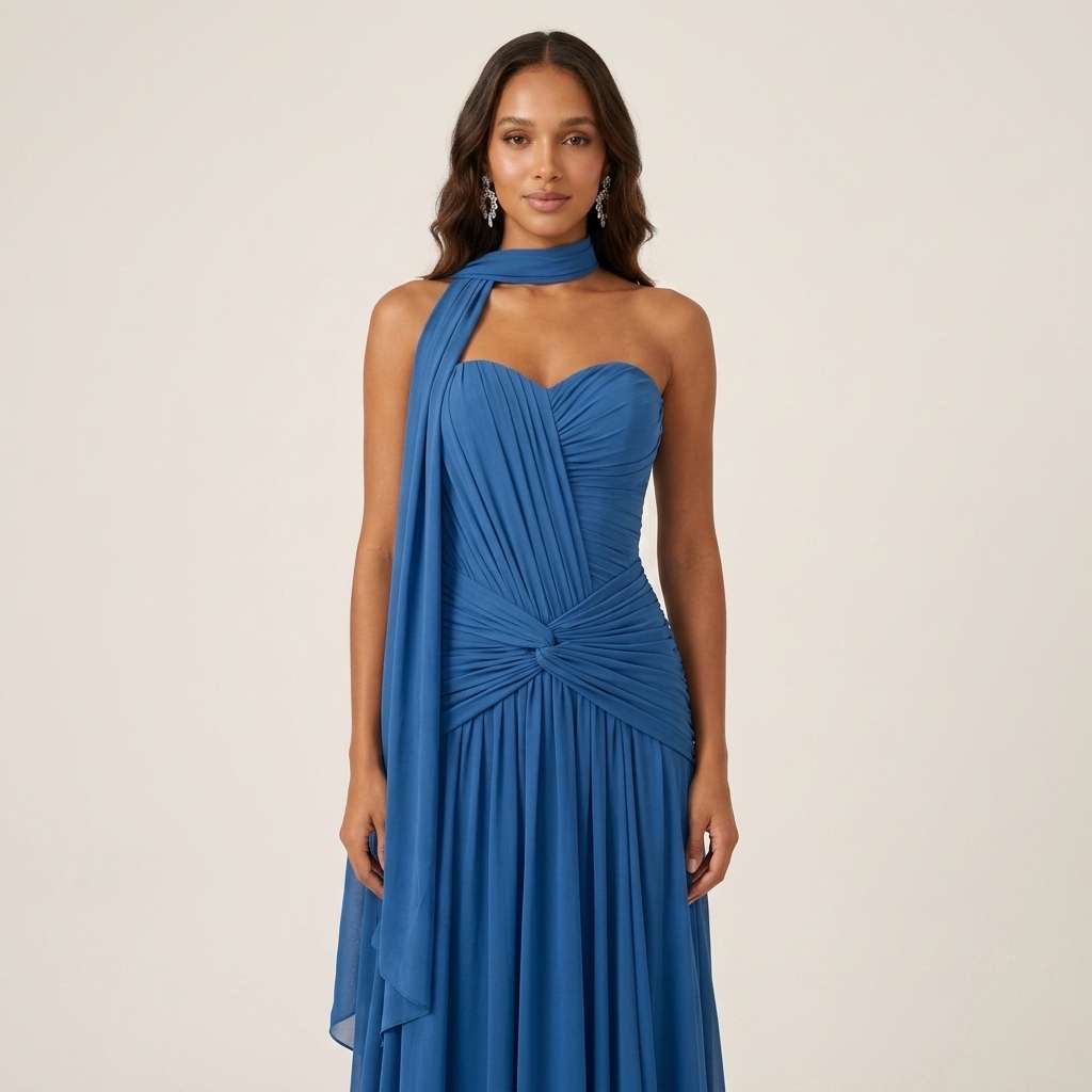 Vestido Longo de Festa Um Ombro Verde Sálvia – Doce Malícia - Azul