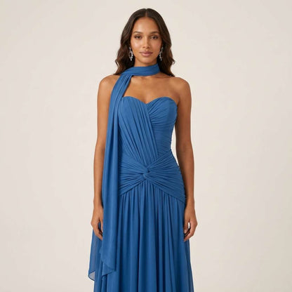 Vestido Longo de Festa Um Ombro Verde Sálvia – Doce Malícia - Azul