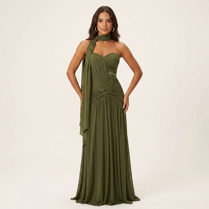 Vestido Longo de Festa Um Ombro Verde Sálvia – Doce Malícia - Verde Militar