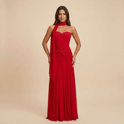 Vestido Longo de Festa Um Ombro Verde Sálvia – Doce Malícia - Vermelho