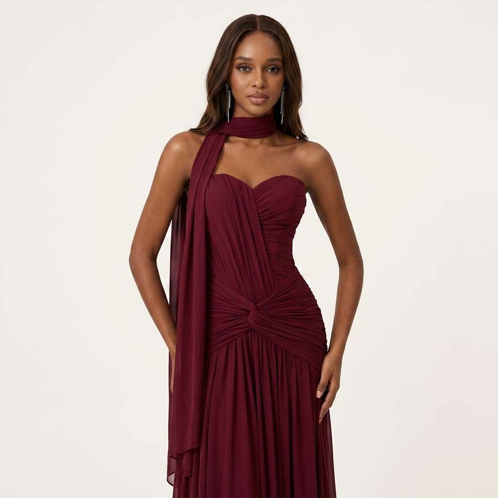 Vestido Longo de Festa Um Ombro Verde Sálvia – Doce Malícia - Vinho