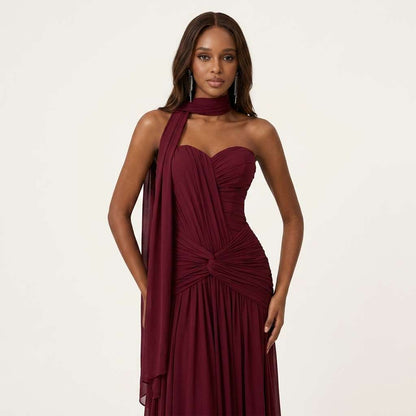 Vestido Longo de Festa Um Ombro Verde Sálvia – Doce Malícia - Vinho