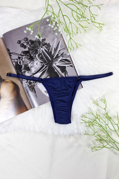 Tanga Canelada Conforto com Regulagem em azul-Marinho – Doce Malícia