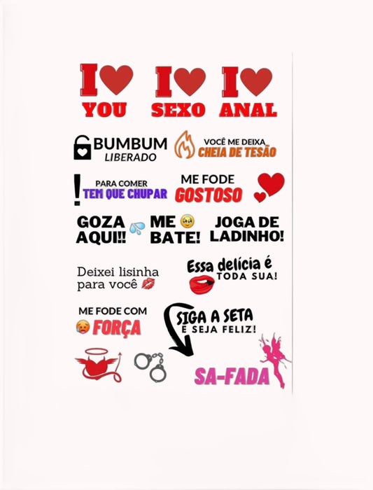 Cartela Tatuagem Temporária Sexy – I Love – Doce Malícia